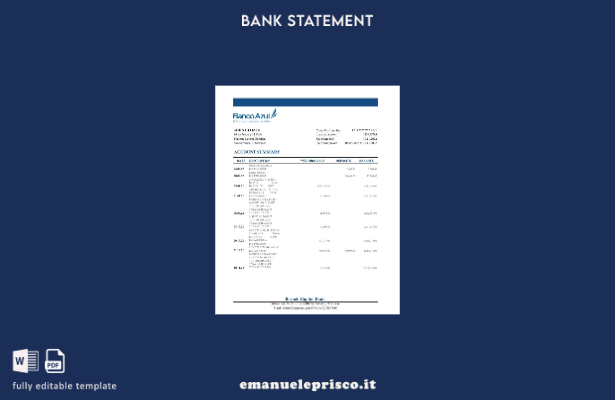 modello Excel di estratto conto bancario Salvador Banco Azul in stile verificato